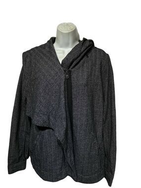 Hurley black white rumble fleece Hooded chevron print Full Zip knit jacket Sz S